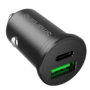 Smartline - Cigarettænder Biloplader m. USB A & USB C - Sort