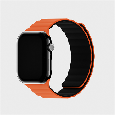 Holdit - Orange/Black Magnet Silicone Rem til Apple Watch 45/44 & 42mm