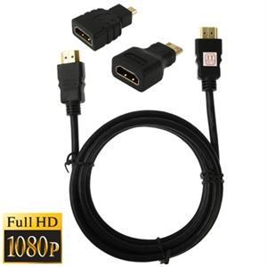 Skærm kabel - HDMI til HDMI med adapter til Mini og Micro 1.5 meter