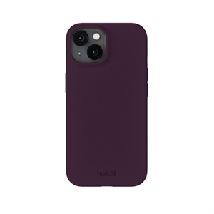 Holdit - Silicone Cover Deep Plum - iPhone 13 & 14, set bagfra fra siden