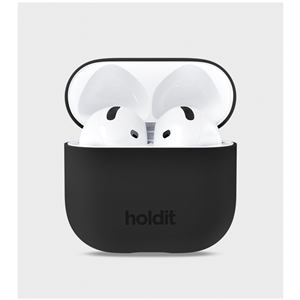 Holdit - Sort Silicone Case Airpods 4, set foran med airpod casen åben