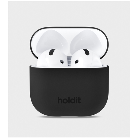 Holdit - Sort Silicone Case Airpods 4, set foran med airpod casen åben