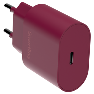 Smartline - USB-C 20W Adapter - Mørkerød, set fra siden