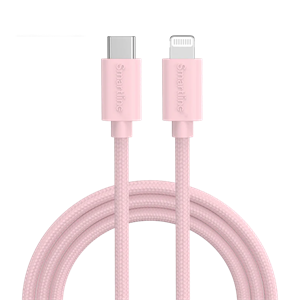 Smartline - USB-C til Lightning 2m - Pink, set fra oven