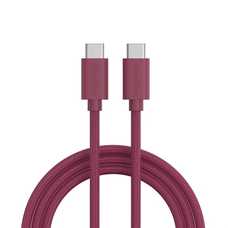 Smartline - USB-C til USB-C 2m - Mørkerød, set fra oven