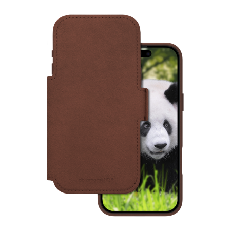 dbramante1928 - Lynge MagSafe Brown Wallet Ægte Læder - iPhone 17 Pro Max, set med cover foran