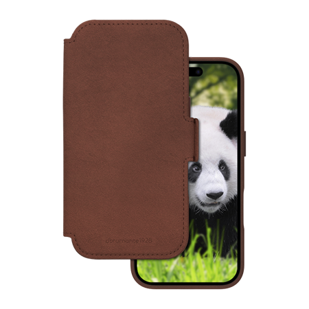 dbramante1928 - Lynge MagSafe Brown Wallet Ægte Læder - iPhone 17 , set med cover foran mobil