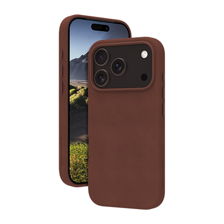 dbramante1928 - Roskilde MagSafe Case Ægte Læder Dark Brown - iPhone 17 Pro, set med cover foran