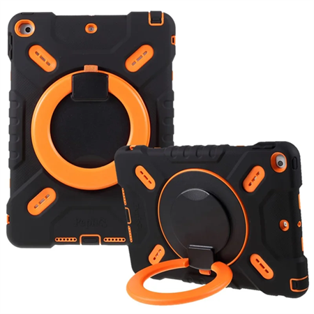 iPad 10.9" - 11" Pepkoo Swivel Spider Cover - Sort & Orange, set bagfra stående og liggende